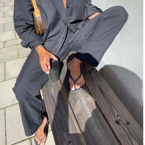 New Djerf Avenue Breezy high rise straight leg baggy organic cotton trouser pant - Picture 3 of 15